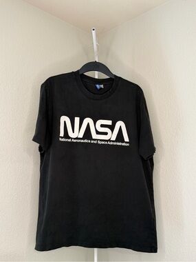 H&M Black Crewneck T-Shirt with White NASA Logo